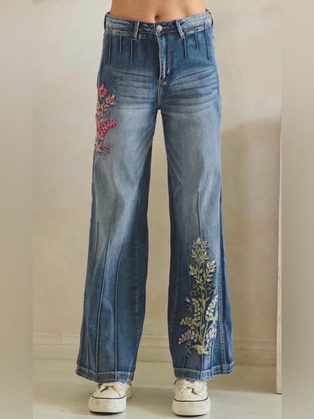 Oli & Hali Embroidered Wide-Leg Blue Women’s Jeans